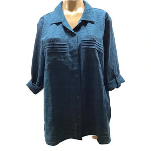 NY Collection Button Down 3/4 Sleeve Blouse Size 1X New With Tags